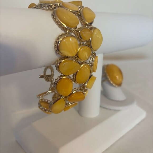 NEW Amber Cluster Bracelet in Vermeil  (8") and Amber Ring in Gold Tone - Picture 2 of 15